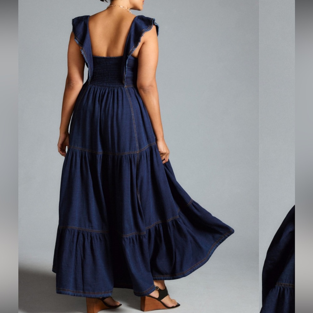 Anthropologie 1X Pilcro Sweetheart Flutter Sleeve Maxi Denim Dress EUC - Picture 12 of 15